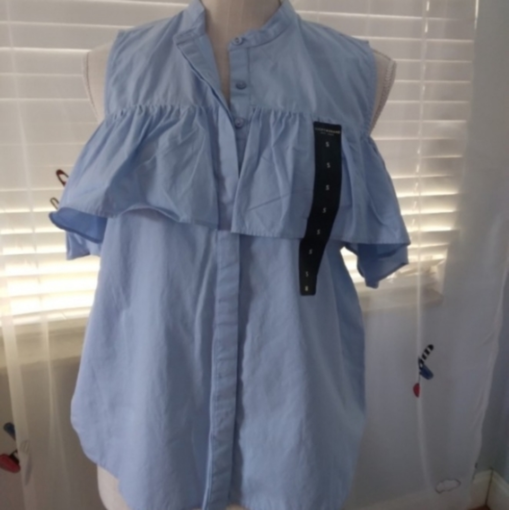 Lucky Breand sleeveless fashion knit ruffle cold‎ shoulder top